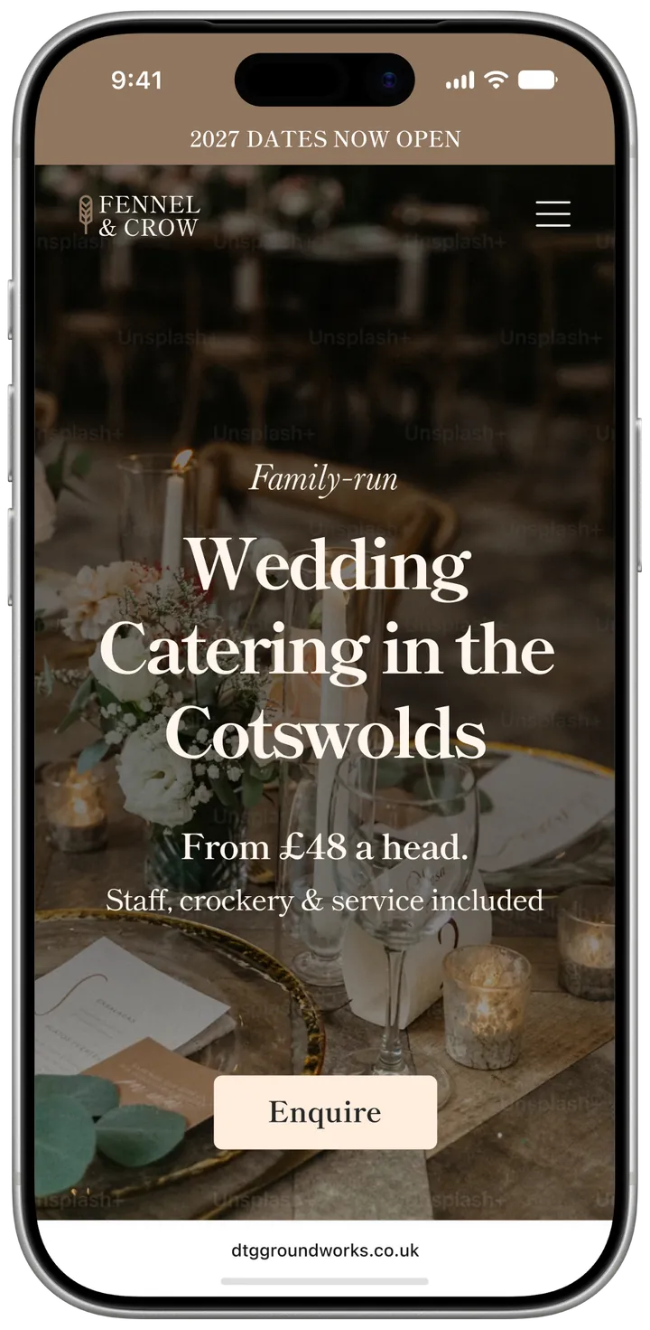 Fennel & Crow homepage on a phone